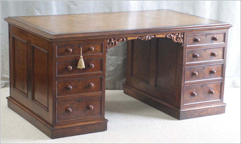 1020 Antique Victorian Mahogany Partners Desk (2)